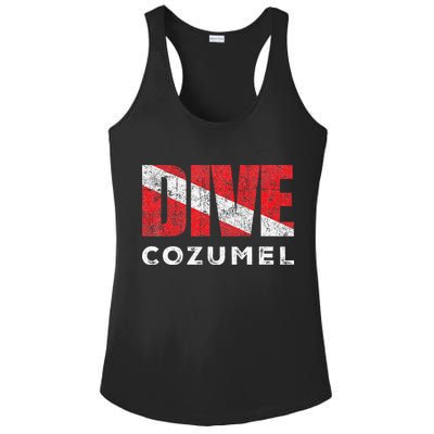 Retro Dive Cozumel Mexico Scuba Diver Vintage Dive Flag Ladies PosiCharge Competitor Racerback Tank