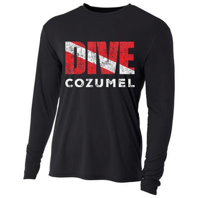 Retro Dive Cozumel Mexico Scuba Diver Vintage Dive Flag Cooling Performance Long Sleeve Crew