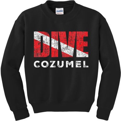 Retro Dive Cozumel Mexico Scuba Diver Vintage Dive Flag Kids Sweatshirt