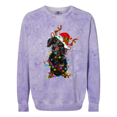 Reindeer Dachshund Christmas Lights Funny Reindeer Dackel Great Gift Colorblast Crewneck Sweatshirt