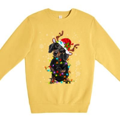 Reindeer Dachshund Christmas Lights Funny Reindeer Dackel Great Gift Premium Crewneck Sweatshirt