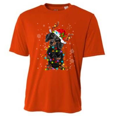 Reindeer Dachshund Christmas Lights Funny Reindeer Dackel Great Gift Cooling Performance Crew T-Shirt