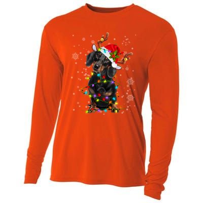 Reindeer Dachshund Christmas Lights Funny Reindeer Dackel Great Gift Cooling Performance Long Sleeve Crew