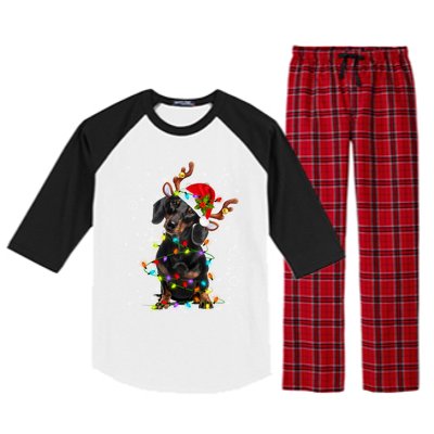 Reindeer Dachshund Christmas Lights Funny Reindeer Dackel Great Gift Raglan Sleeve Pajama Set