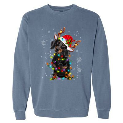 Reindeer Dachshund Christmas Lights Funny Reindeer Dackel Great Gift Garment-Dyed Sweatshirt