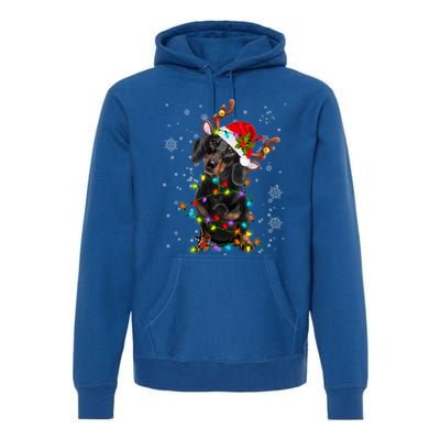 Reindeer Dachshund Christmas Lights Funny Reindeer Dackel Great Gift Premium Hoodie