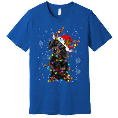 Reindeer Dachshund Christmas Lights Funny Reindeer Dackel Great Gift Premium T-Shirt