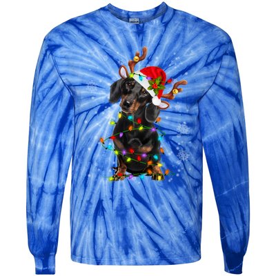 Reindeer Dachshund Christmas Lights Funny Reindeer Dackel Great Gift Tie-Dye Long Sleeve Shirt