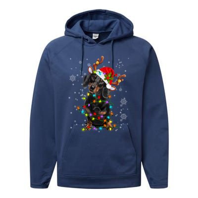 Reindeer Dachshund Christmas Lights Funny Reindeer Dackel Great Gift Performance Fleece Hoodie