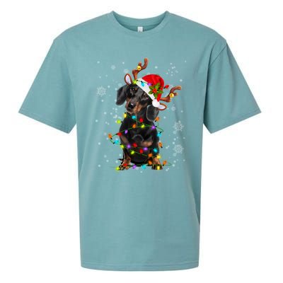 Reindeer Dachshund Christmas Lights Funny Reindeer Dackel Great Gift Sueded Cloud Jersey T-Shirt