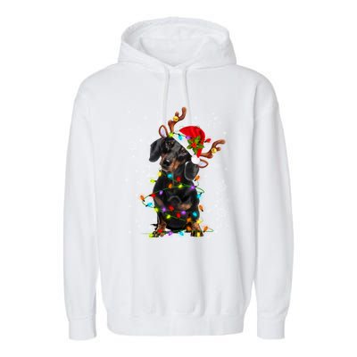 Reindeer Dachshund Christmas Lights Funny Reindeer Dackel Great Gift Garment-Dyed Fleece Hoodie