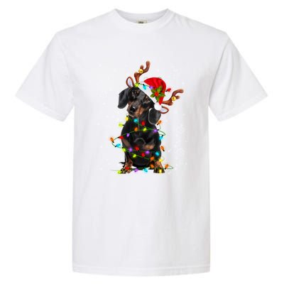 Reindeer Dachshund Christmas Lights Funny Reindeer Dackel Great Gift Garment-Dyed Heavyweight T-Shirt