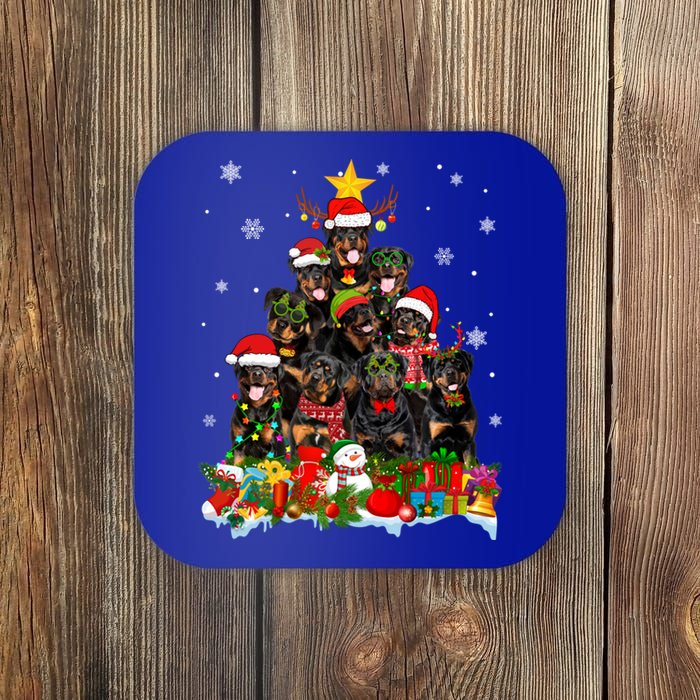 Rottweiler Dog Christmas Tree Lights Xmas Santa Hat Cute Gift Coaster