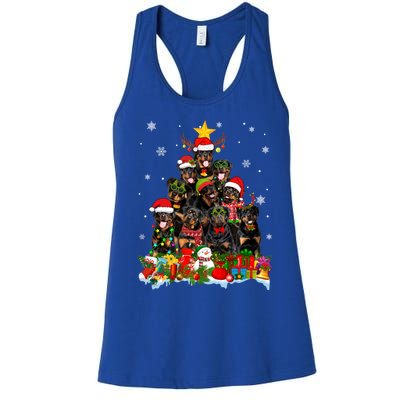 Rottweiler Dog Christmas Tree Lights Xmas Santa Hat Cute Gift Women's Racerback Tank