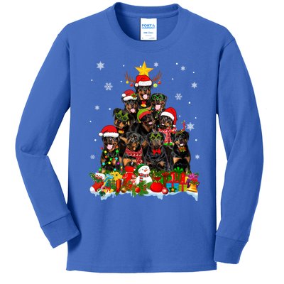 Rottweiler Dog Christmas Tree Lights Xmas Santa Hat Cute Gift Kids Long Sleeve Shirt