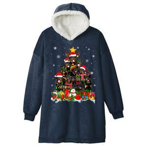 Rottweiler Dog Christmas Tree Lights Xmas Santa Hat Cute Gift Hooded Wearable Blanket