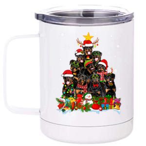 Rottweiler Dog Christmas Tree Lights Xmas Santa Hat Cute Gift 12 oz Stainless Steel Tumbler Cup