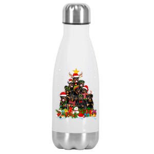 Rottweiler Dog Christmas Tree Lights Xmas Santa Hat Cute Gift Stainless Steel Insulated Water Bottle