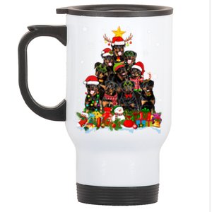 Rottweiler Dog Christmas Tree Lights Xmas Santa Hat Cute Gift Stainless Steel Travel Mug