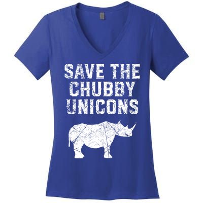 Rhinoceros Design Cool Gift Save The Chubby Unicorns Gift Women's V-Neck T-Shirt