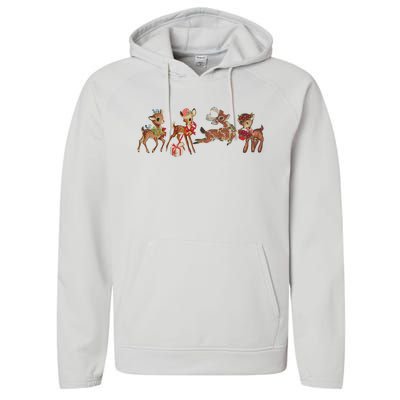 Retro Deer Christmas Baby Deer Xmas Reindeer Lover Performance Fleece Hoodie