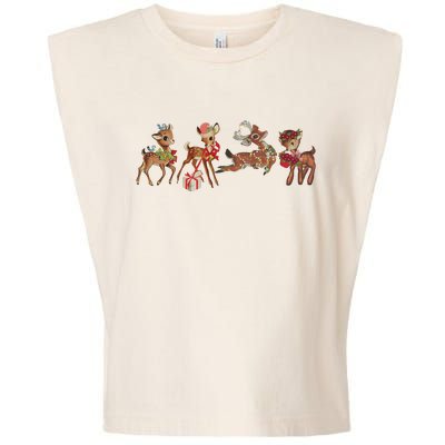 Retro Deer Christmas Baby Deer Xmas Reindeer Lover Garment-Dyed Women's Muscle Tee