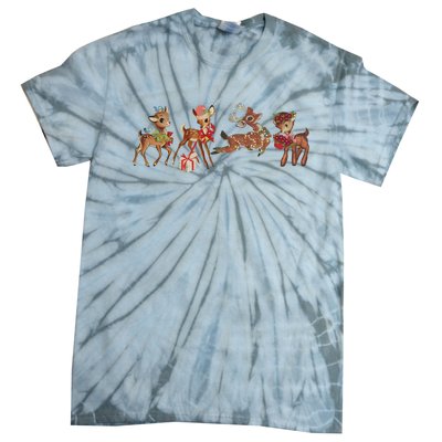 Retro Deer Christmas Baby Deer Xmas Reindeer Lover Tie-Dye T-Shirt