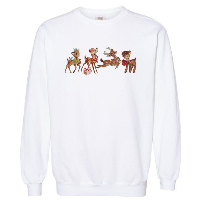 Retro Deer Christmas Baby Deer Xmas Reindeer Lover Garment-Dyed Sweatshirt