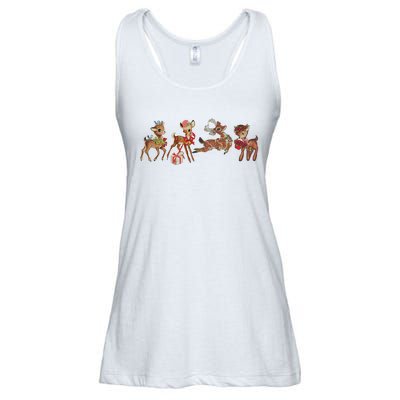 Retro Deer Christmas Baby Deer Xmas Reindeer Lover Ladies Essential Flowy Tank