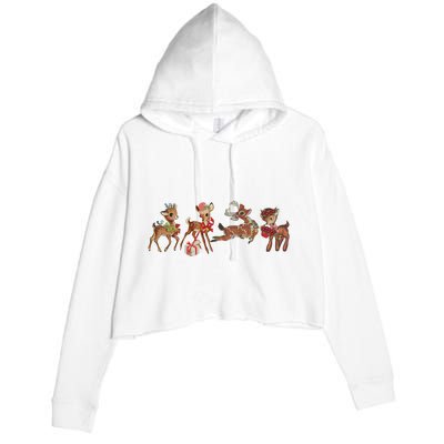 Retro Deer Christmas Baby Deer Xmas Reindeer Lover Crop Fleece Hoodie