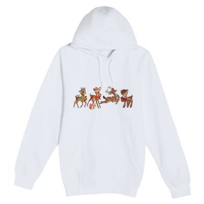 Retro Deer Christmas Baby Deer Xmas Reindeer Lover Premium Pullover Hoodie