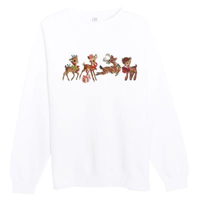 Retro Deer Christmas Baby Deer Xmas Reindeer Lover Premium Crewneck Sweatshirt