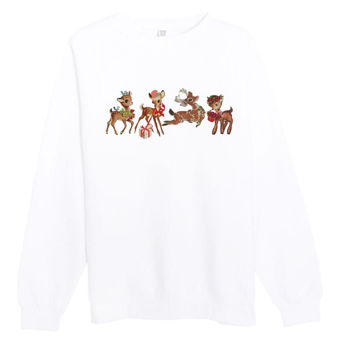 Retro Deer Christmas Baby Deer Xmas Reindeer Lover Premium Crewneck Sweatshirt