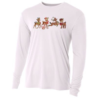 Retro Deer Christmas Baby Deer Xmas Reindeer Lover Cooling Performance Long Sleeve Crew