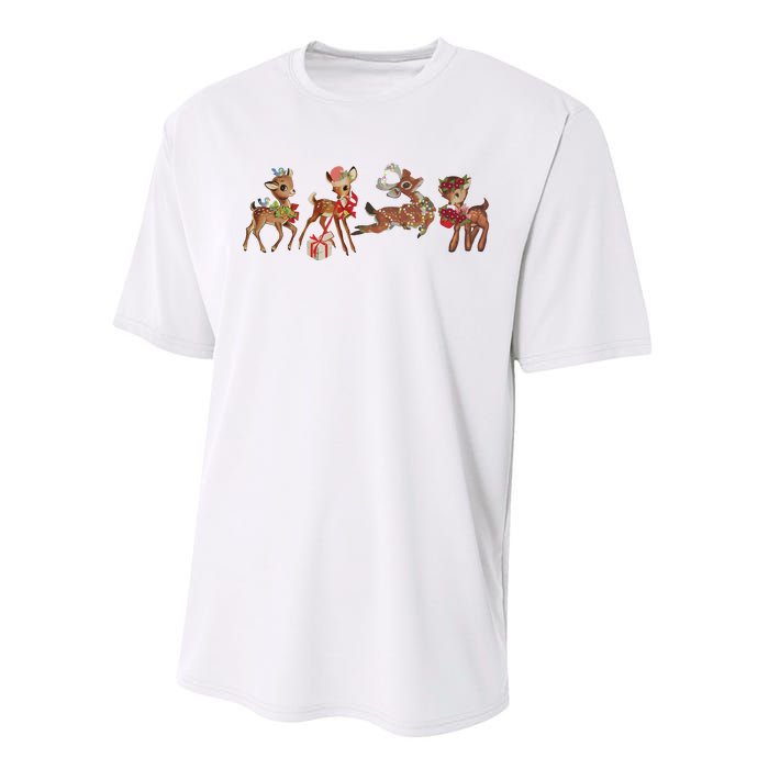 Retro Deer Christmas Baby Deer Xmas Reindeer Lover Performance Sprint T-Shirt