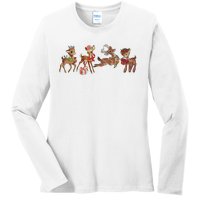 Retro Deer Christmas Baby Deer Xmas Reindeer Lover Ladies Long Sleeve Shirt