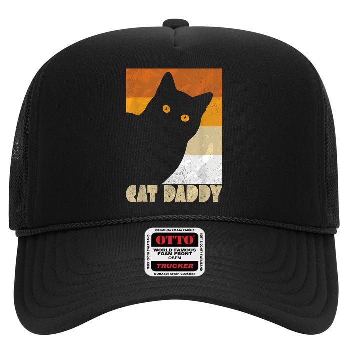 Retro Distressed Cat Crazy Look Vintage Cat Daddy High Crown Mesh Back Trucker Hat