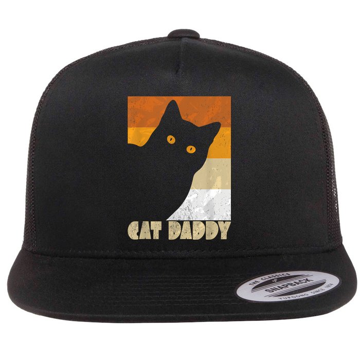 Retro Distressed Cat Crazy Look Vintage Cat Daddy Flat Bill Trucker Hat