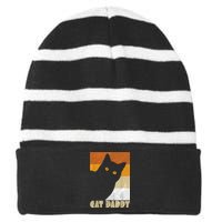 Retro Distressed Cat Crazy Look Vintage Cat Daddy Striped Beanie with Solid Band