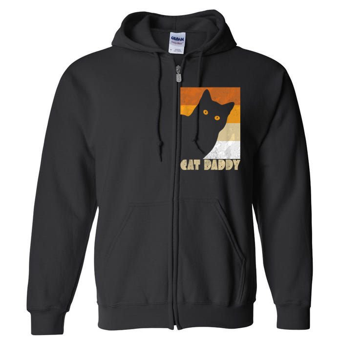 Retro Distressed Cat Crazy Look Vintage Cat Daddy Full Zip Hoodie