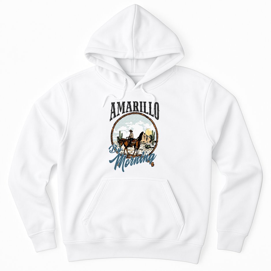 Retro Desert Cowboy Riding Horse Amarillo By Morning Western Hoodie