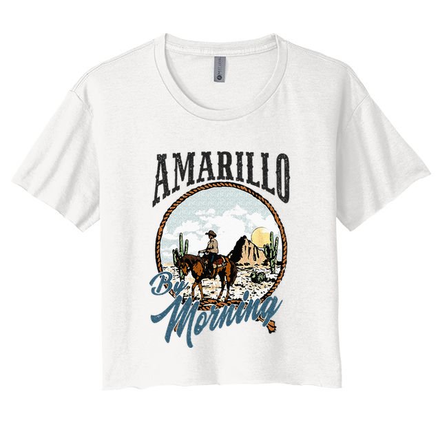 Retro Desert Cowboy Riding Horse Amarillo By Morning Western Crop Top