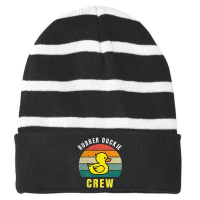 Rubber Duckie Crew Funny Rubber Duck Striped Beanie with Solid Band