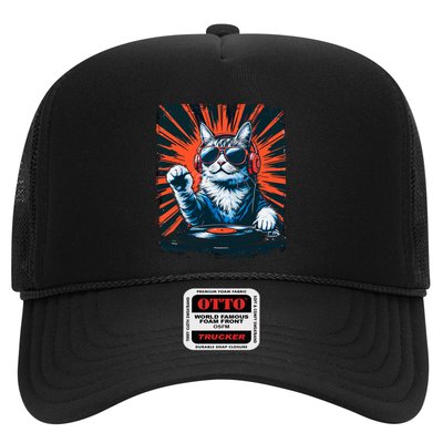 Retro Dj Cat Graphic Tees Cat With Headphones For Boy Trucker Hat