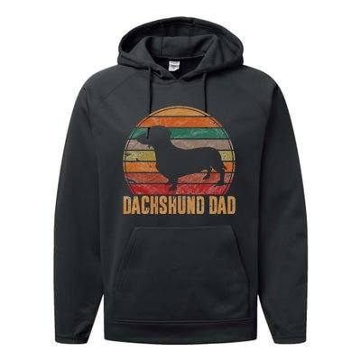 Retro Dachshund Dad Gift Doxie Daddy Dog Owner Pet Father Performance Fleece Hoodie