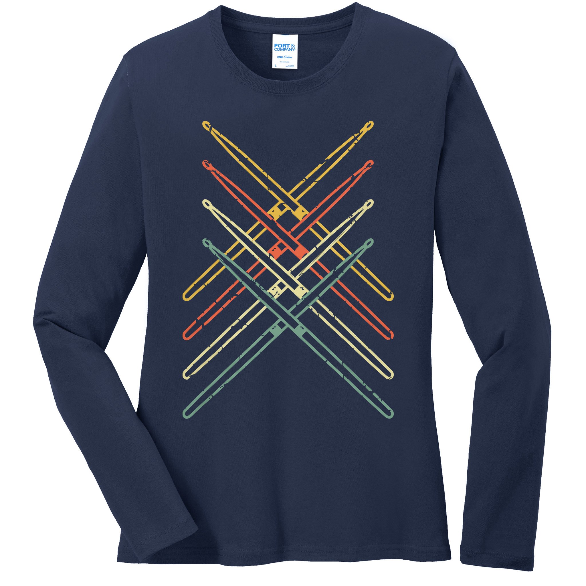 Retro Drumsticks Drummer Gifts Drums Ladies Long Sleeve Shirt