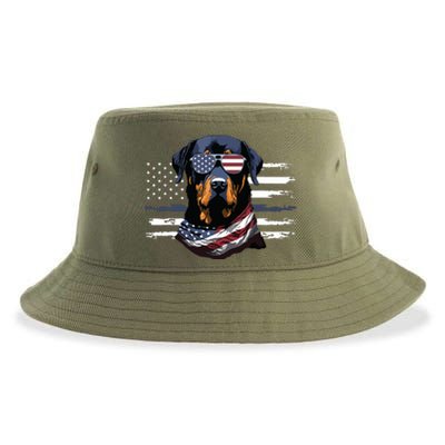 Rottweiler Dog Dad Dog Mom USA Flag 4th Of July Sustainable Bucket Hat