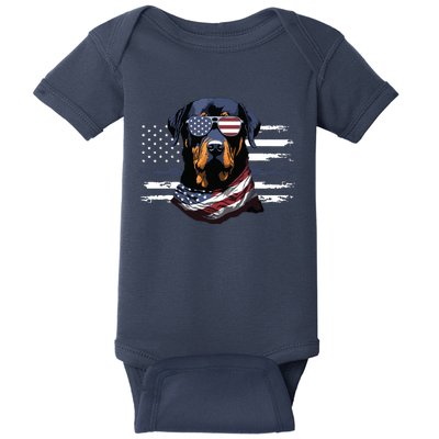 Rottweiler Dog Dad Dog Mom USA Flag 4th Of July Baby Bodysuit