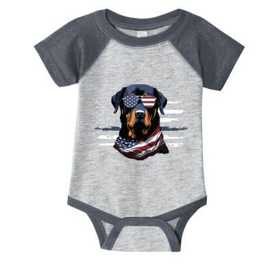 Rottweiler Dog Dad Dog Mom USA Flag 4th Of July Infant Baby Jersey Bodysuit