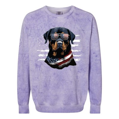 Rottweiler Dog Dad Dog Mom USA Flag 4th Of July Colorblast Crewneck Sweatshirt